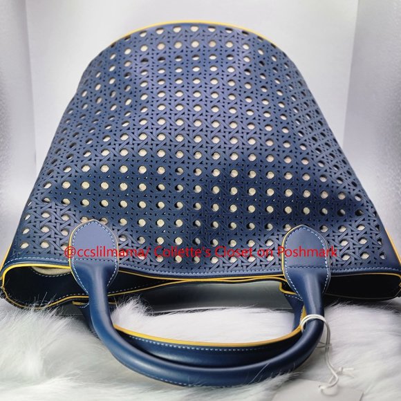 Jeff Wan Blue Hillside Bucket Tote with Yellow Piping - Picture 3 of 14